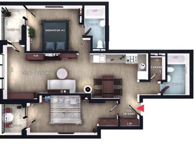Apartament 3 camere, 69mp, logii de 7mp, zona Vivo, Floresti