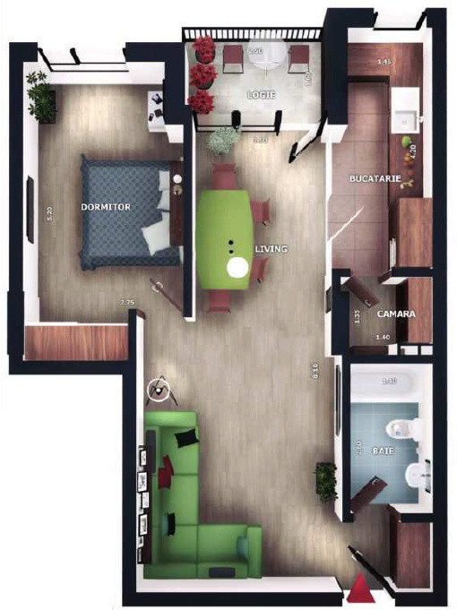 Apartament 2 camere, 51,6mp, logie de 4mp, zona Vivo, Floresti