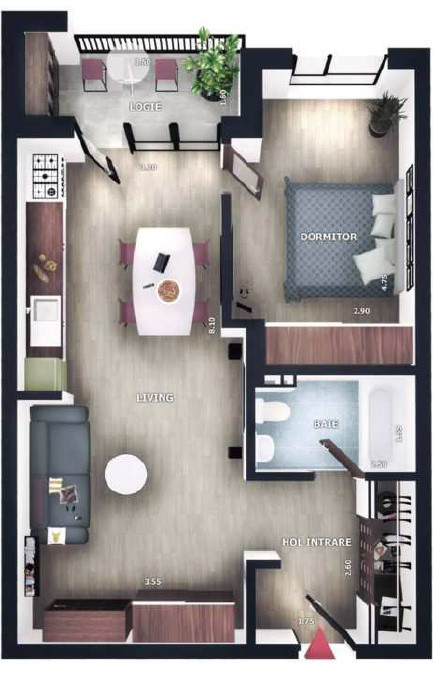 Apartament 2 camere, 50,8mp, logie de 5,3mp, zona Vivo, Floresti