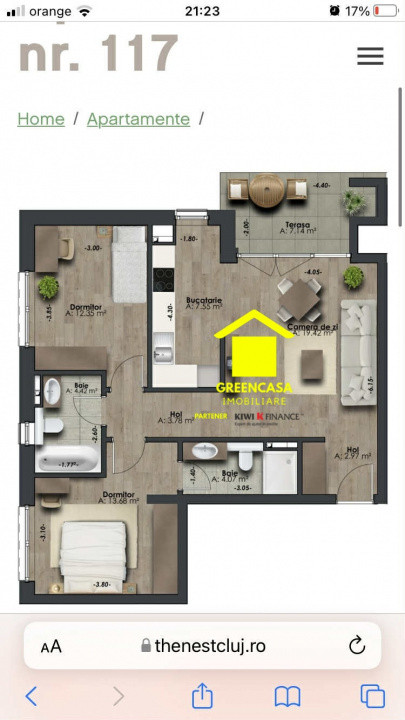 Apartament 3 camere, 69mp, The Nest, Marasti
