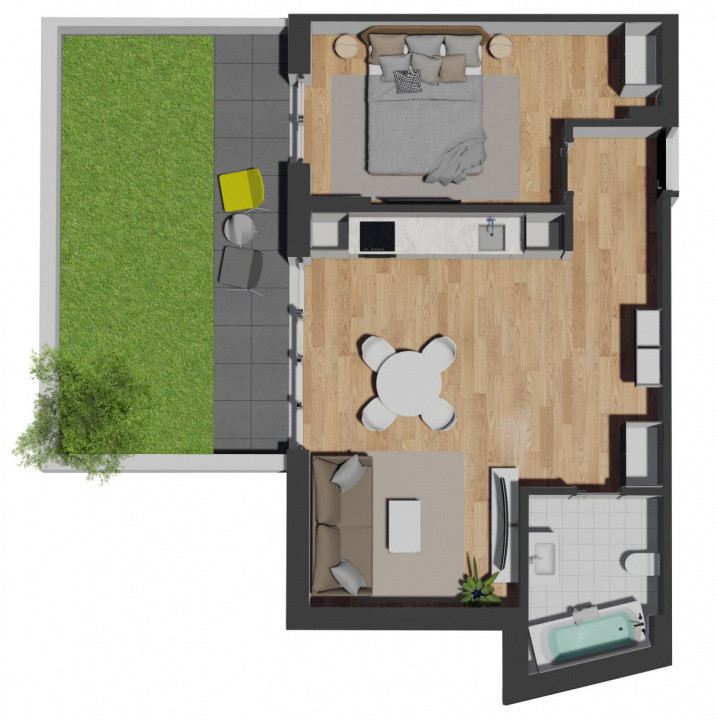 Apartament 2 camere finisat, 51,09mp, 23,96mp curte, zona Vivo, Razoare