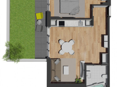 Apartament 2 camere finisat, 51,09mp, 23,96mp curte, zona Vivo