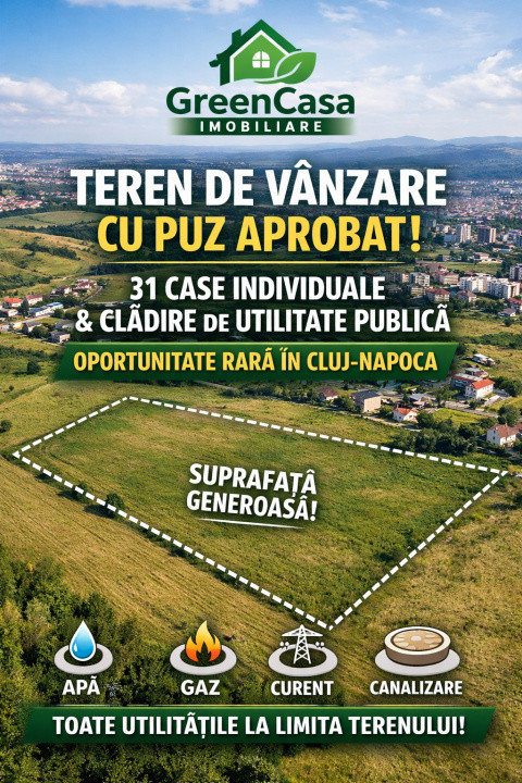 Teren de vânzare cu PUZ aprobat | 31 case individuale 