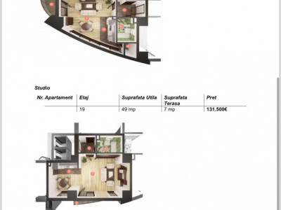 Apartamente tip studio 45mp, semifinisate, West City Tower