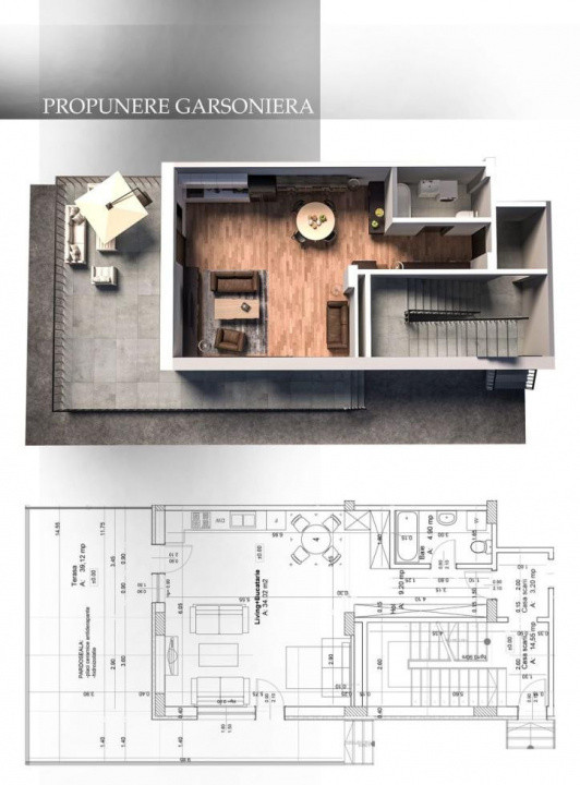 Studio modern, terasă 39,12mp finisaje premium, Bragadiru