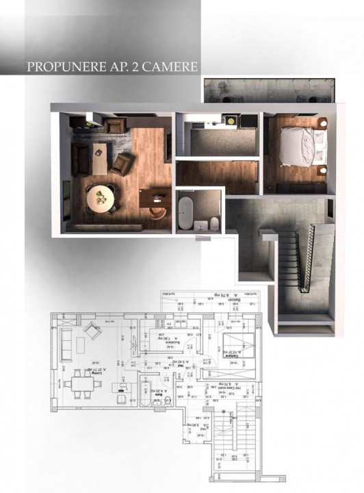 Apartament 2 camere decomandat, 57,36 mp + balcon 8,75 mp, Bragadiru