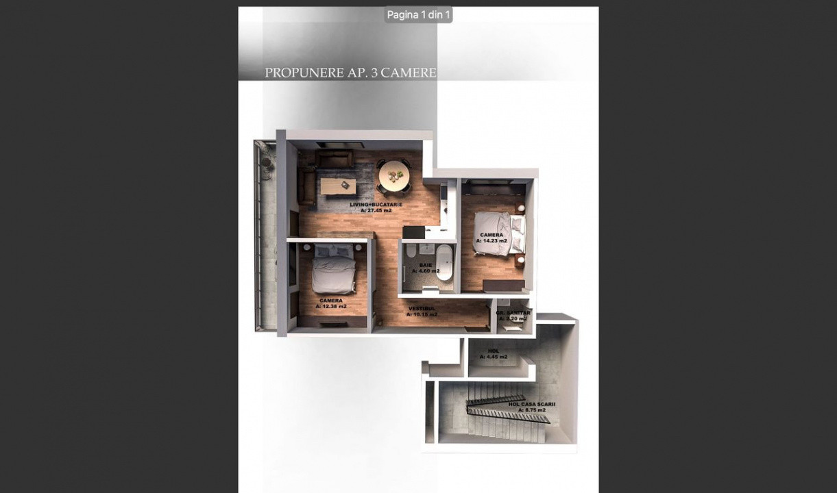 Apartament 3 camere, 71 mp + balcon 15,20 mp, Bragadiru