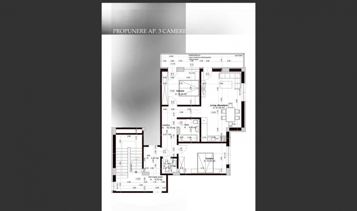 Apartament 3 camere, 71 mp + balcon 15,20 mp, Bragadiru