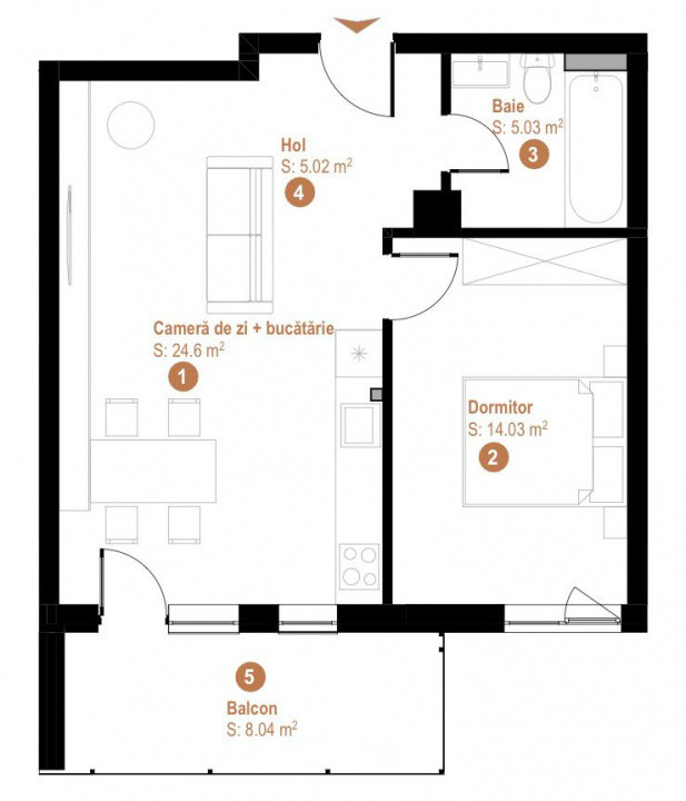 Apartament mobilat, 50mp, balcon, etaj 1, zona Vivo
