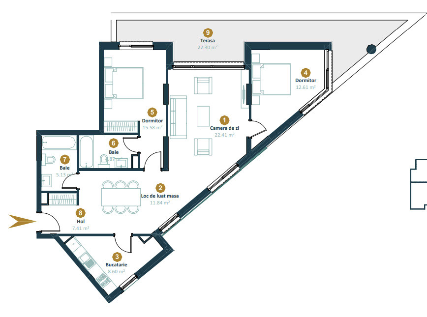 Apartament finisat | 3 camere | 2 băi | terasă 22,30mp | Între Lacuri 