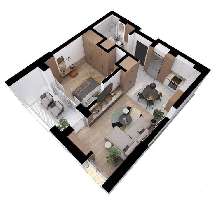 Apartament semifinisat la 2 minute de Vivo, 48mp, garaj subteran