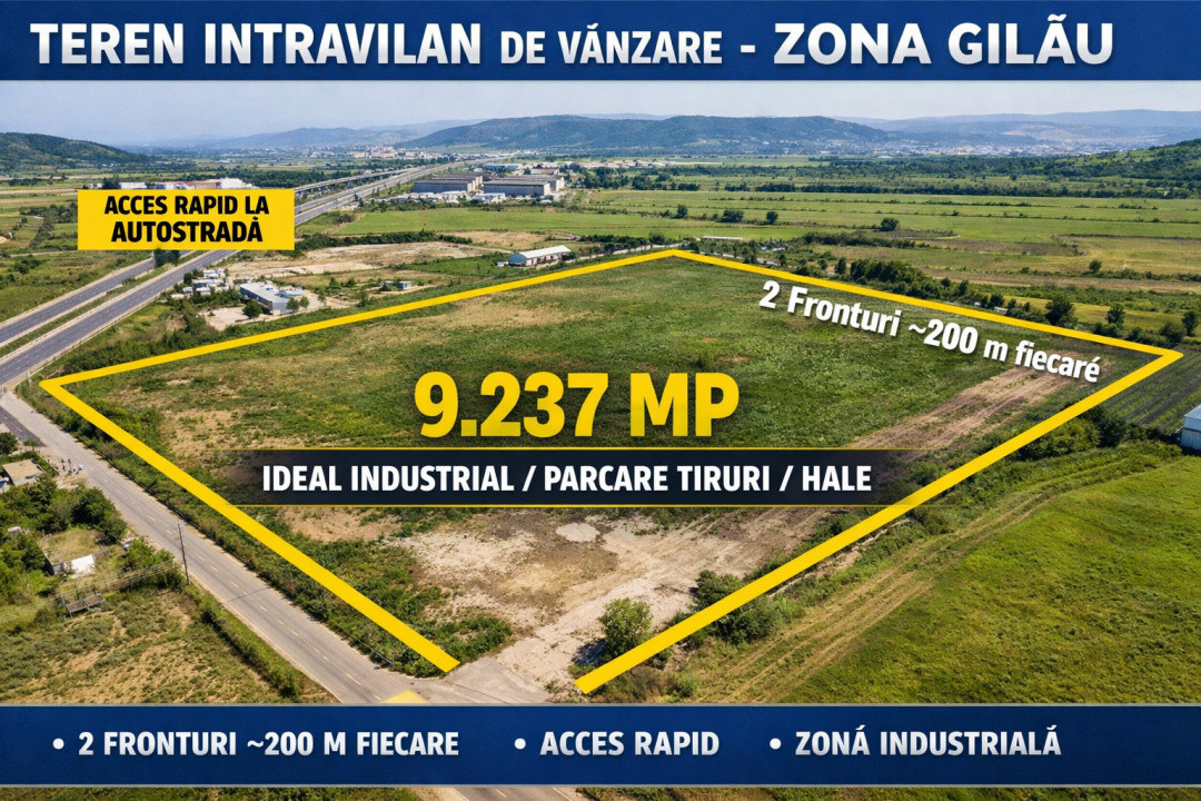 Teren intravilan 9.237 mp de vânzare – Gilău | Ideal industrial / logistic