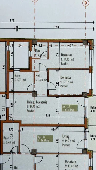 Apartament semifinisat de vanzare, 65mp, garaj, Marasti