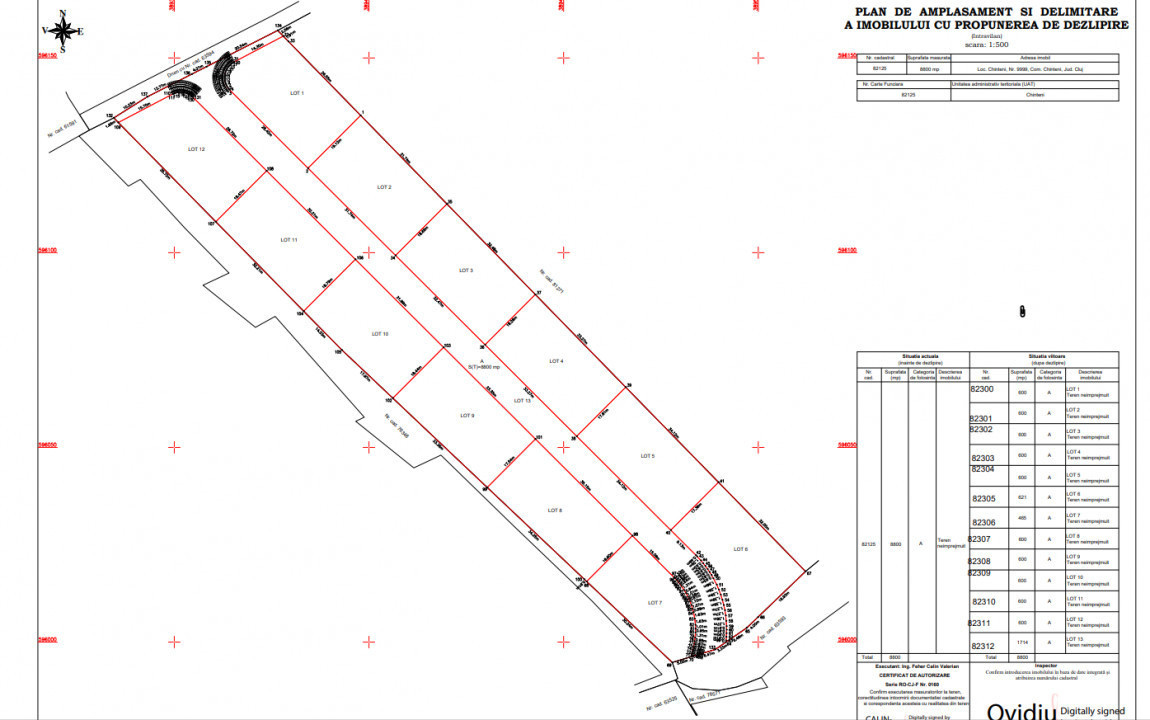 Teren intravilan,8800mp,terenul are 12 parcele,Oportunitate investitie, Chinteni