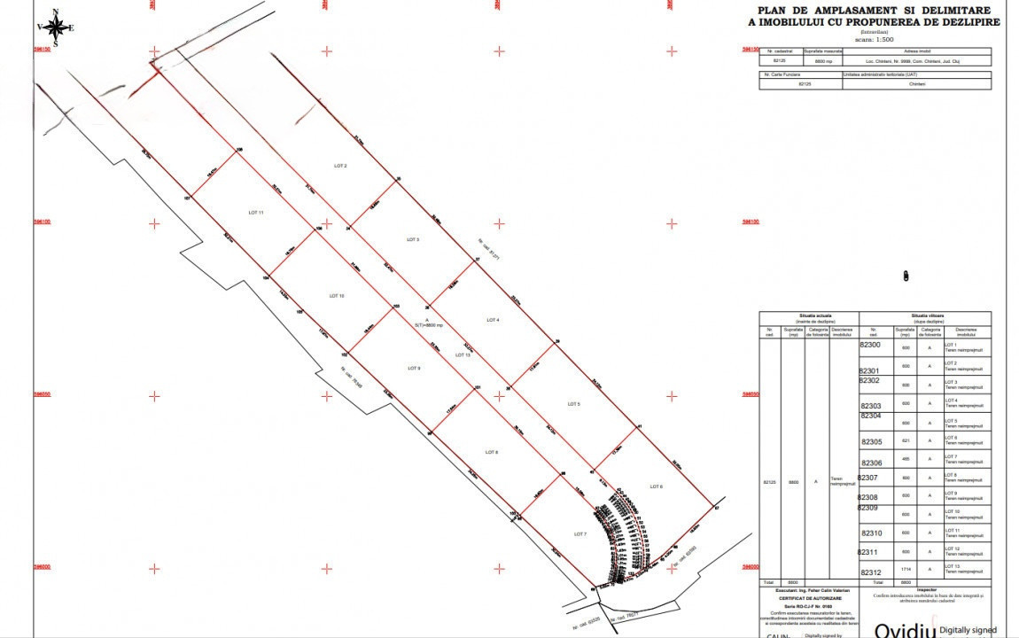Teren intravilan,8800mp,terenul are 12 parcele, Chinteni