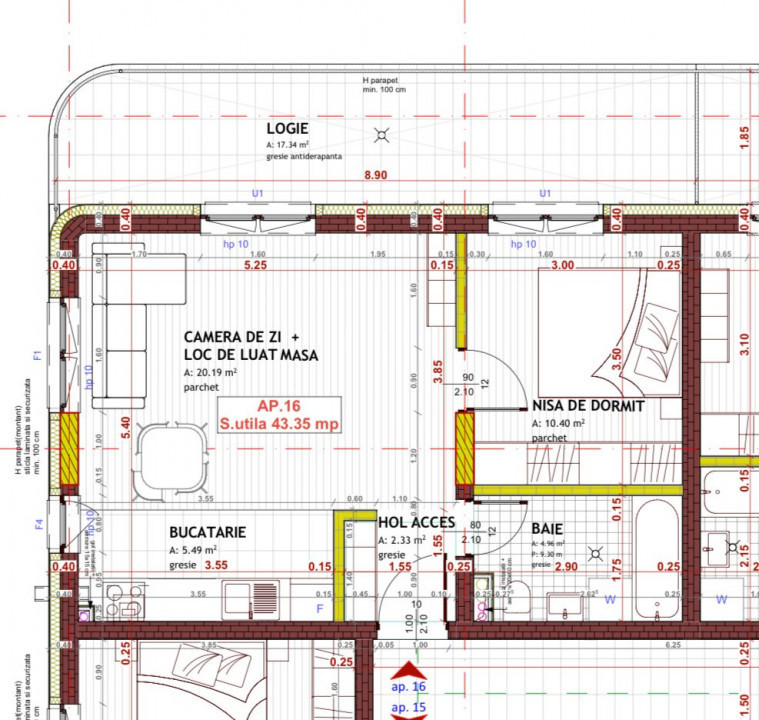 Apartament 2 camere,43 mp,zona Eroilor