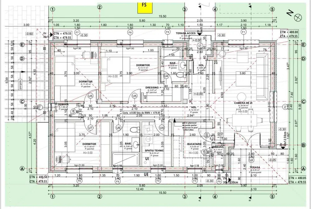 Casa pe un nivel, 105mp utili+65mp pod, 500mp teren, Chinteni 