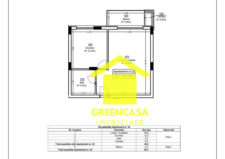 Apartament 2 camere  , 45 MP, Teilor.