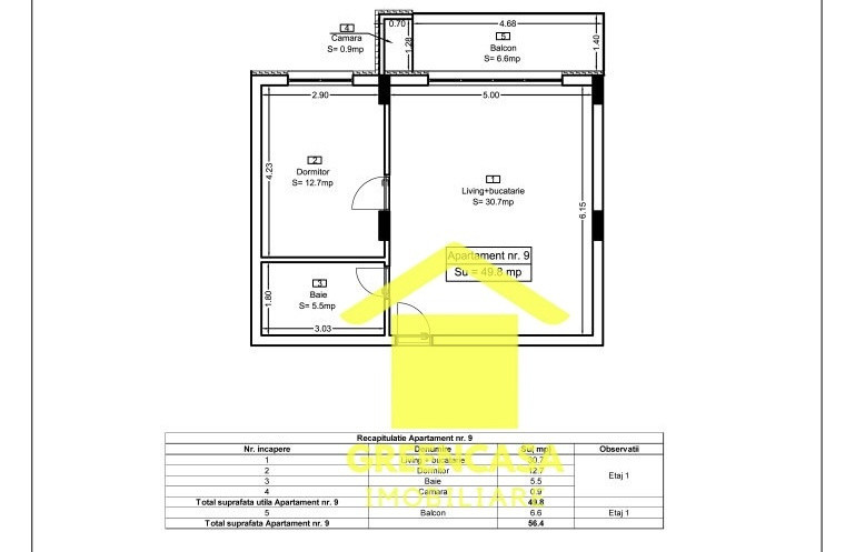 Apartament 2 camere finisat , 50 MP, Teilor.