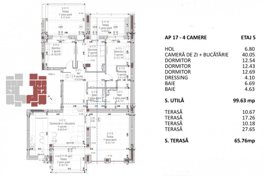 Apartament de vanzare, 3 camere,  Andrei Muresanu, semifinisat