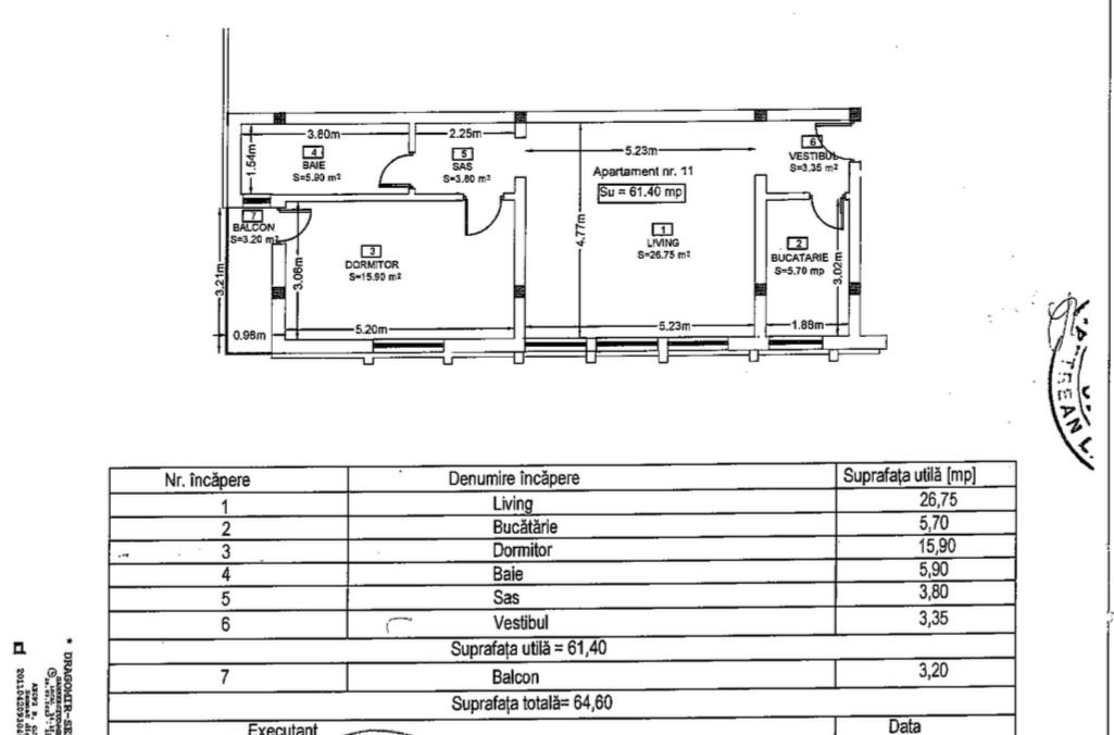 Apartament finisat, 2 camere, 61,4mp, zona Eroilor, Floresti