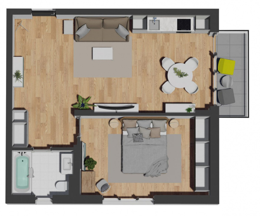 Apartament 2 camere, 57,51mp, balcon, terasa subterana, zona Vivo, Razoare