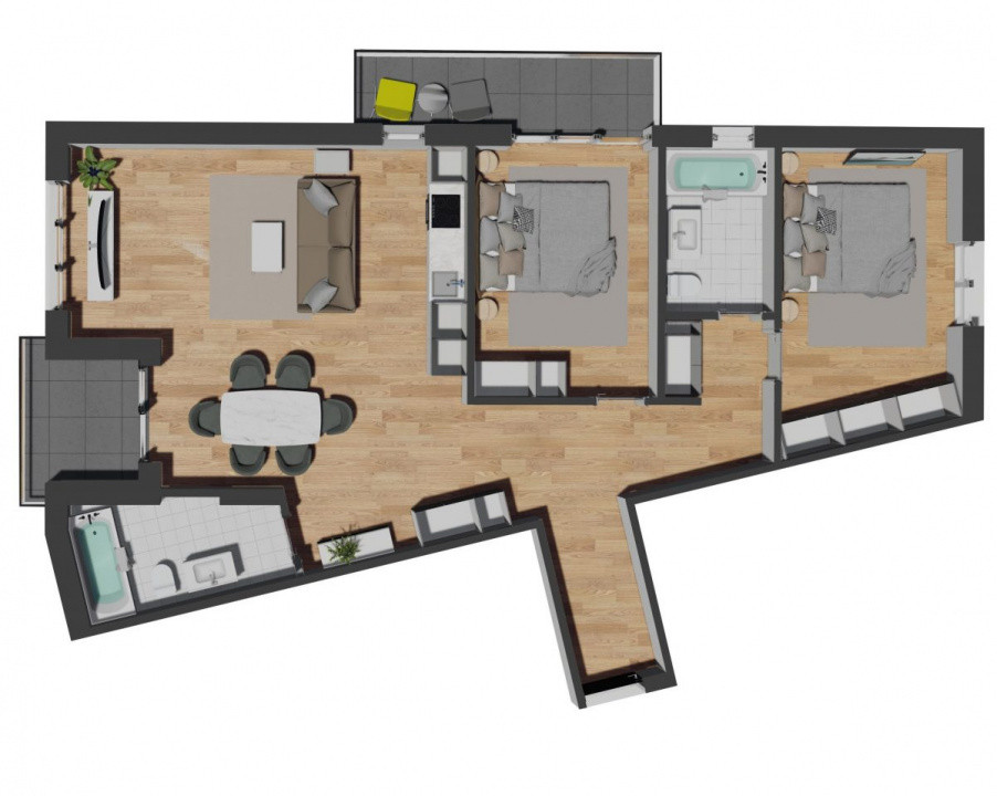 Apartament 3 camere, 2 bai, 87,89mp, logie, balcon, zona Vivo, Razoare