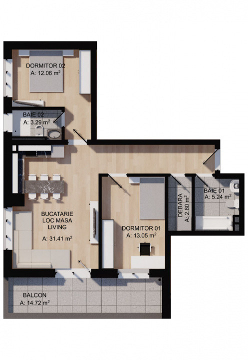 Apartamente semifinisate de 2 si 3 camere, in zona Eroilor / Floresti