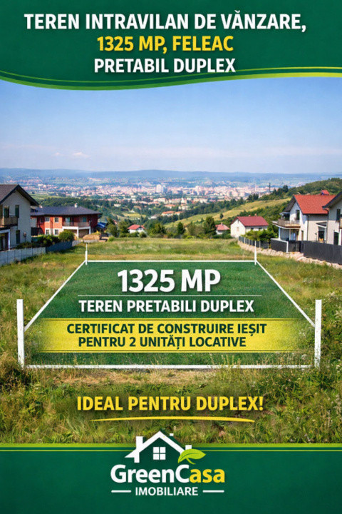 Teren cu Certifica de construire emis pentru duplex, 1325mp, Feleacu