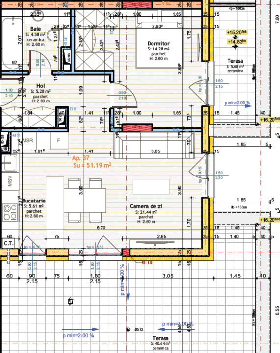 Apartament tip penthouse, 51,19mp, terasa 46,32mp, zona Somesului, Floresti