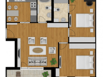 Apartament 3 camere, 2 bai, 64,1mp, balcon, semifinisat, zona Cetatii, Floresti 