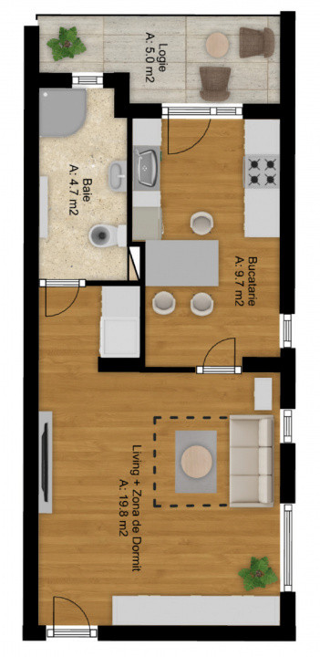 Apartament 1 camere, 34,2mp, balcon, semifinisat, zona Cetatii, Floresti 