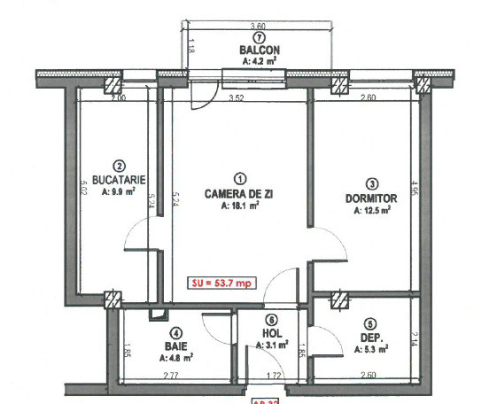 Apartament 2 camere, 54mp, balcon, semifinisat, zona Terra, Floresti