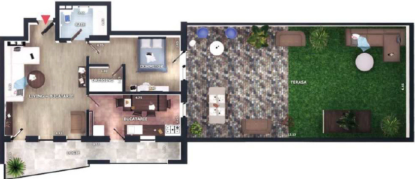 Apartament 2 camere, 54mp, terase 88mp, zona Vivo, Floresti