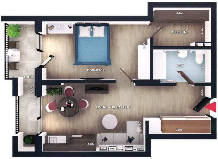 Apartament 2 camere, 42mp, logie 7mp, zona Vivo, Floresti