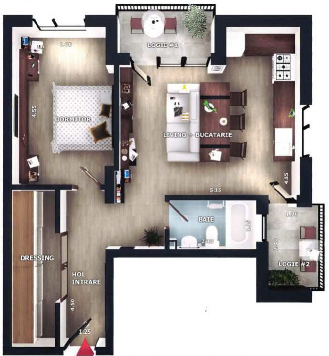 Apartament 2 camere, 52,1mp, logii 9mp,  zona Vivo, Floresti