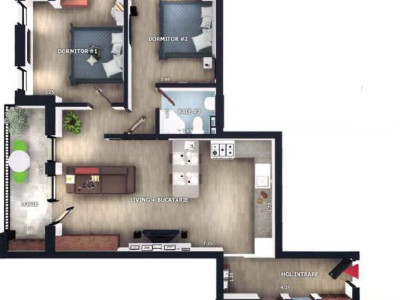 Apartament 3 camere, 2 bai, 74,4mp, logii 7,3mp,  zona Vivo, Floresti