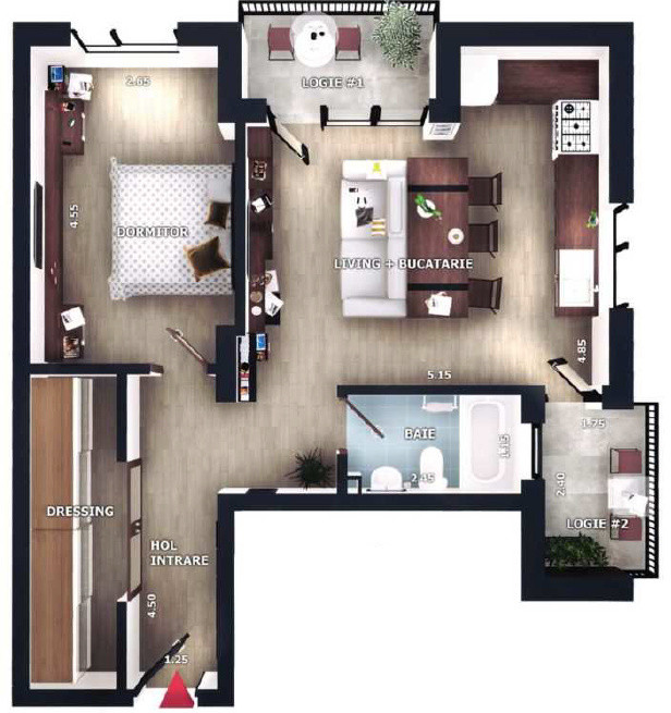 Apartament 2 camere, 52mp, logii de 9mp,  zona Vivo, Floresti