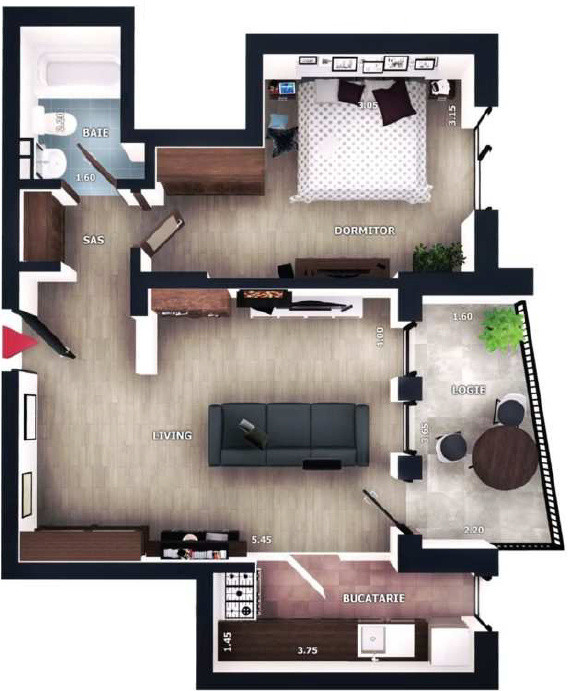 Apartament 2 camere, 45,5mp, logie de 7mp, zona Vivo, Floresti