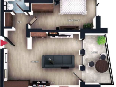 Apartament 2 camere, 45,5mp, logie de 7mp, zona Vivo, Floresti